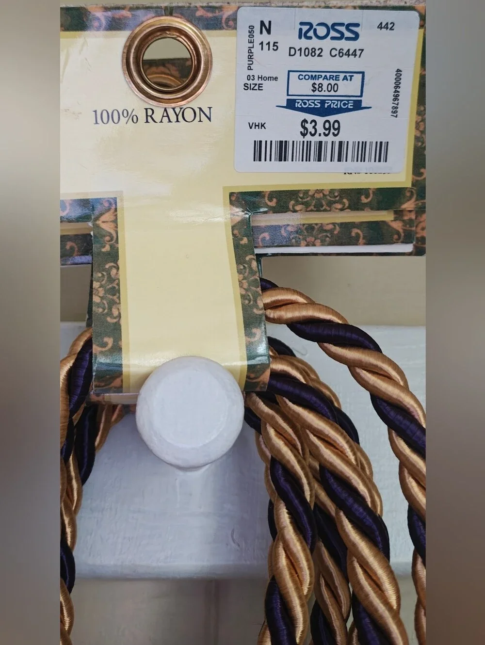 Elegant Decorative Gold and Purple Curtain TieBacks With Tassels Set Of 3.